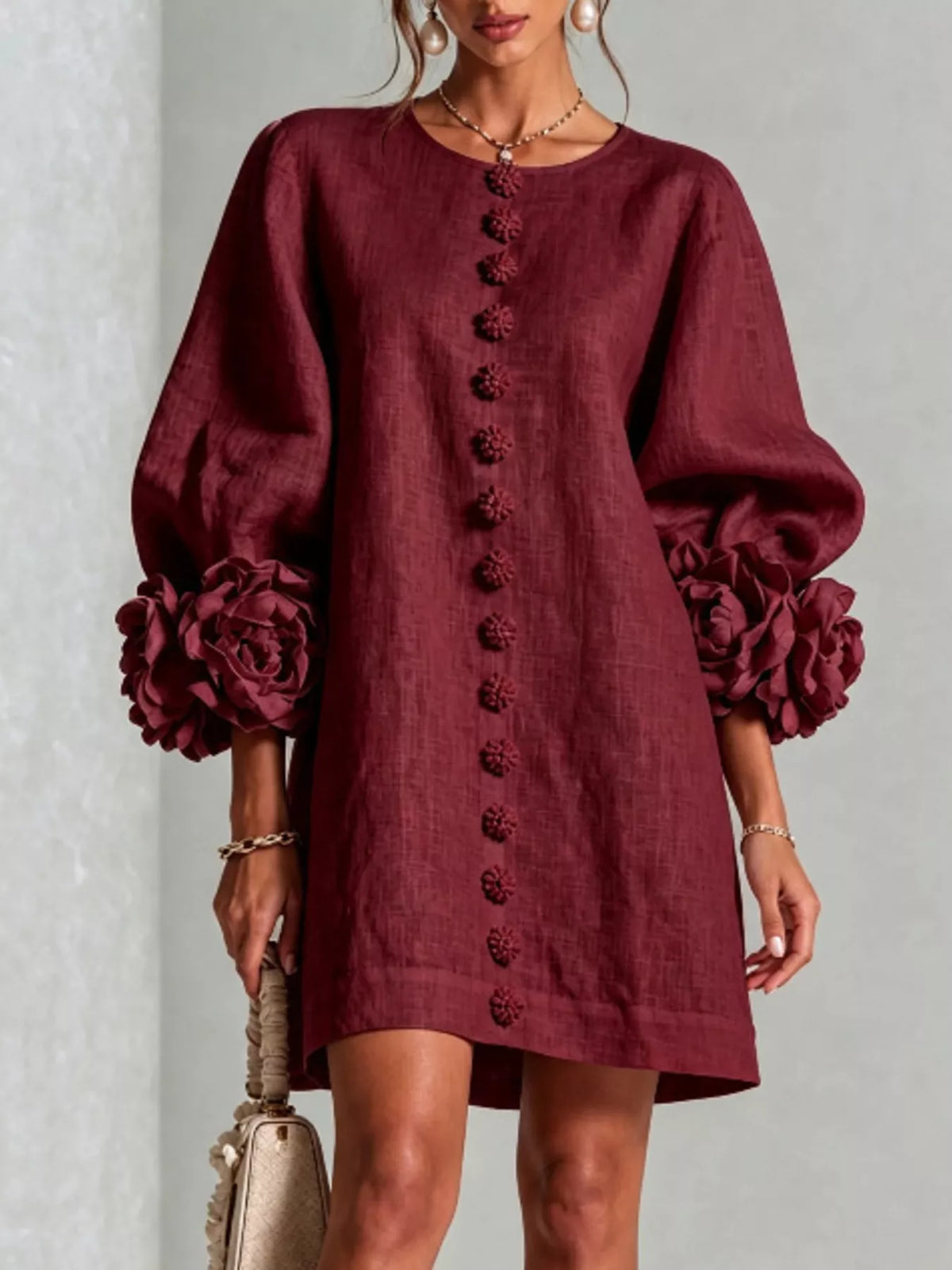 3d Floral 3/4 Sleeve Mini Dress (19)