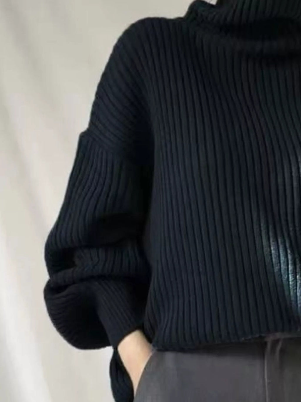 Oversized Turtleneck Ribbed Knit Sweater (13)