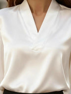V-neck Long Sleeve Satin Blouse (6)