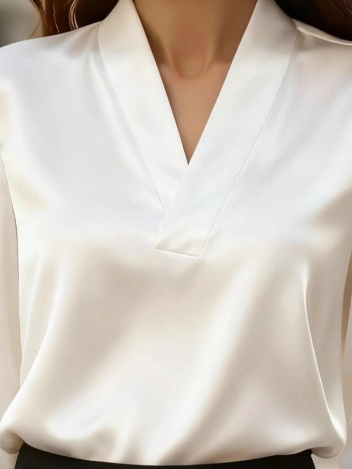 V-neck Long Sleeve Satin Blouse (6)
