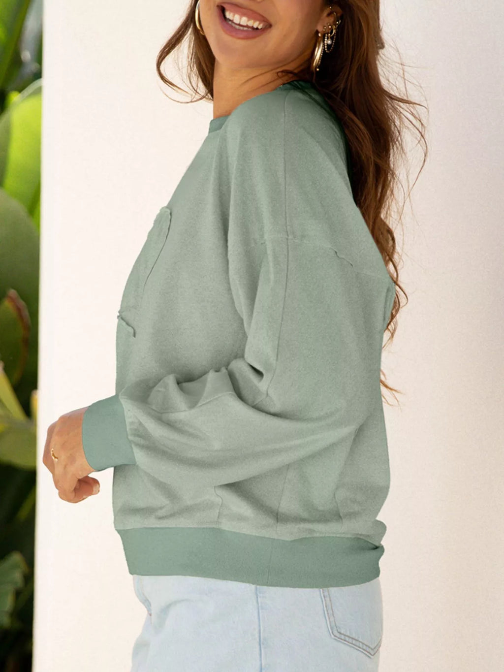 Raw Edge Flower Patch Drop Shoulder Casual Top (21)