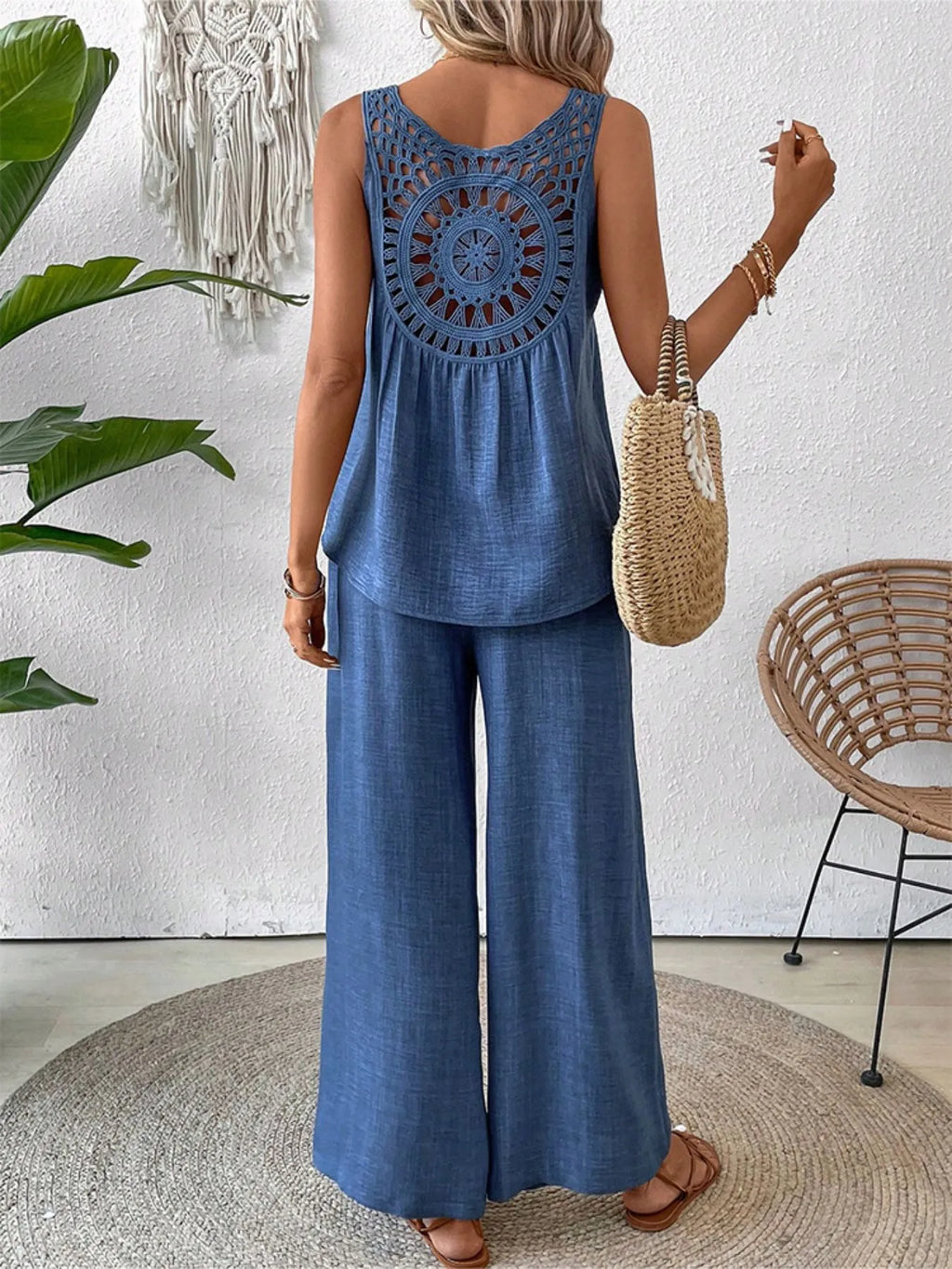 Round Neck Tank Wide Leg Pants Set (7)