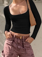 Long Sleeve Scoop Neck Fitted T-shirt (6)