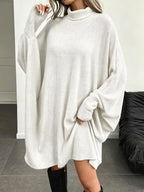 Oversized Batwing Sleeve Ribbed Knit Turtleneck Dress (14)