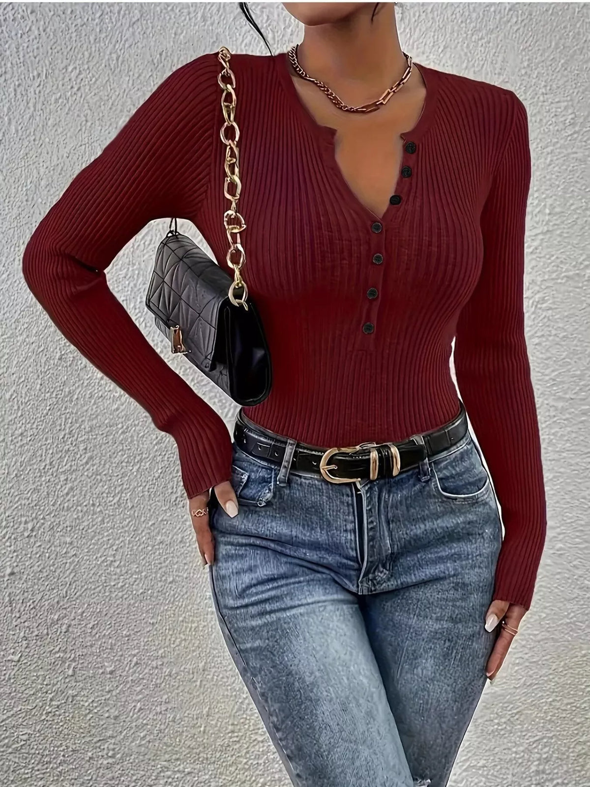 Ribbed Knit Button Front Top (8)