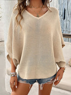 V-neck Batwing Sleeve Knit Top (3)