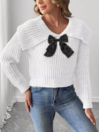 Contrast Bow Long Sleeve Sweater