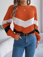 Chevron Stripe Block Round Neck Sweater (4)