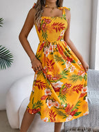 Smocked Floral Tie Shoulder Midi Dress (6)