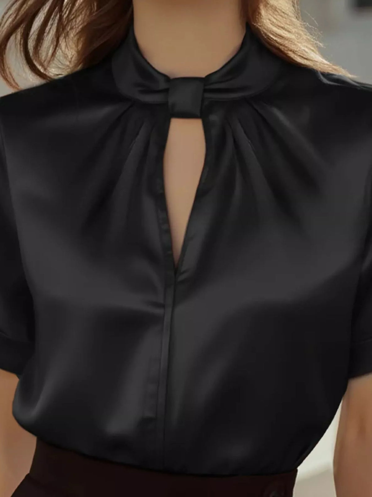 Satin Keyhole Short Sleeve Blouse (9)