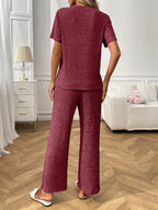 Ribbed Knit Short Sleeve Top Pants Lounge Set (11)