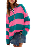 Striped Half-zip Oversized Sweatshirt (4)