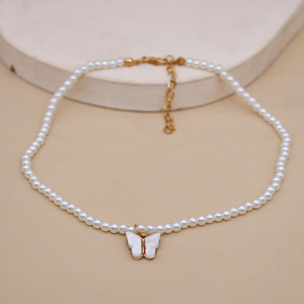 White Pearl Butterfly Necklace (10)