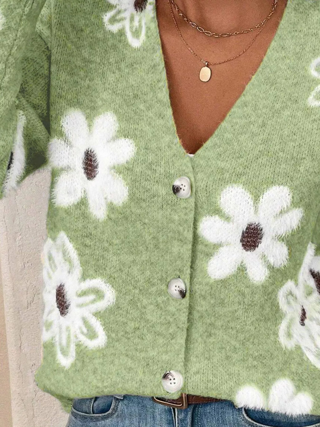 Floral Print Button-up Knit Cardigan (2)