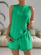 Lace Detail Round Neck Tank Shorts Set (14)