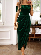Velvet Off-shoulder Ruched Midi Dress (9)
