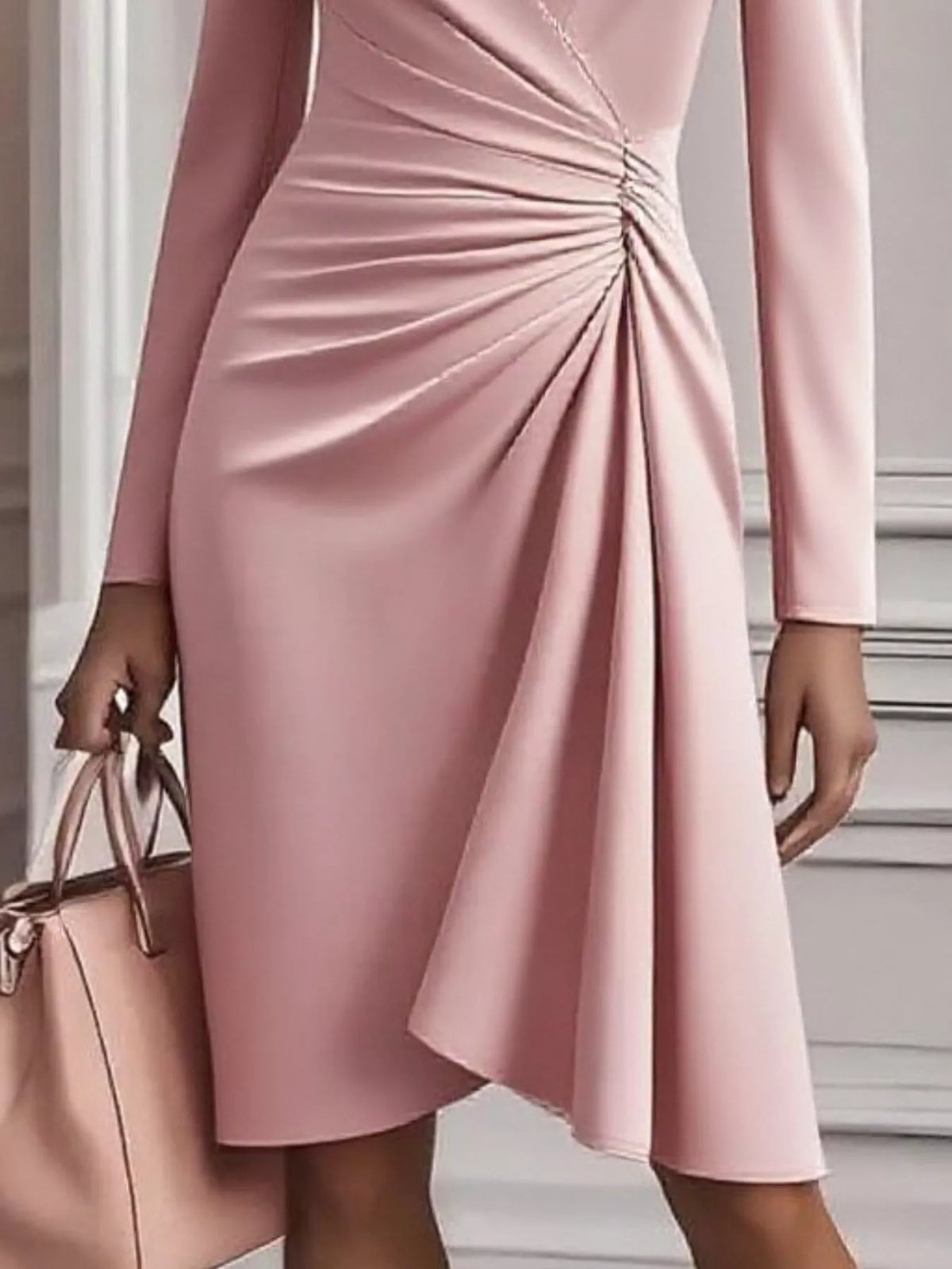 Ruched Surplice Long Sleeve Dress (3)