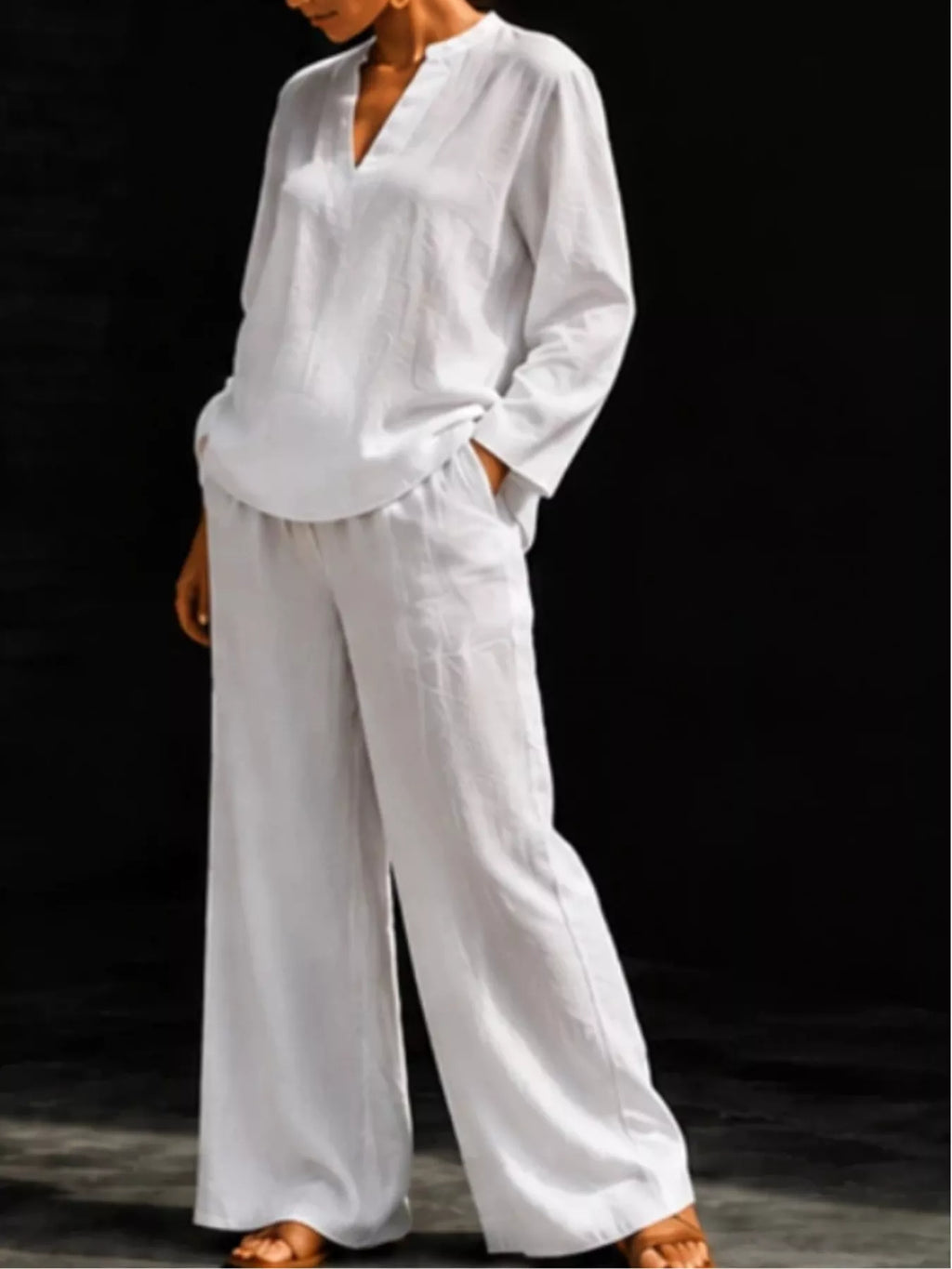 Notched Long Sleeve Top Pants Set (3)
