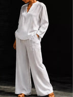 Notched Long Sleeve Top Pants Set (3)