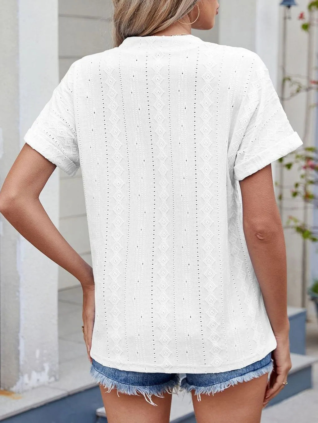 Eyelet Notched Short Sleeve Top (16)