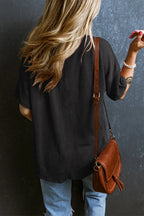 Textured V-neck Dropped Shoulder T-shirt (2)