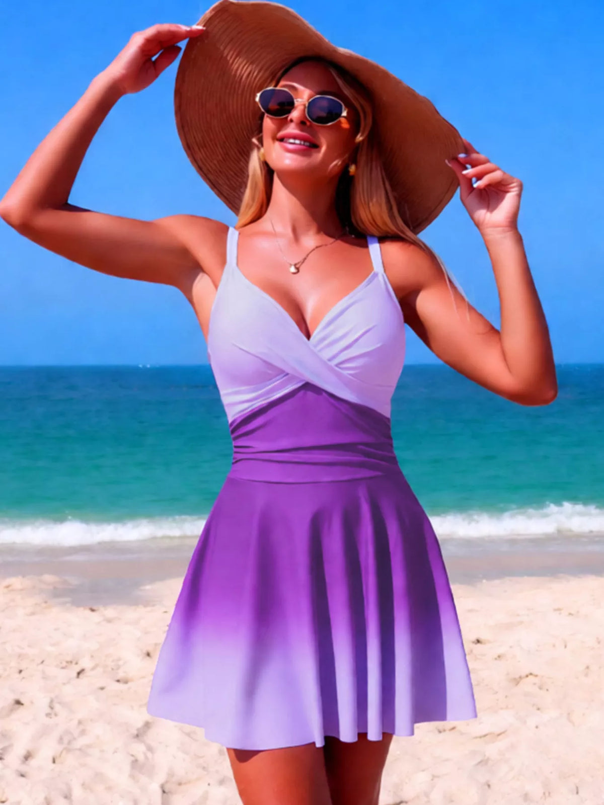 V-neck Gradient One-piece Swimsuit (15)