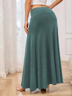 Solid Elastic Waist Maxi Skirt (19)