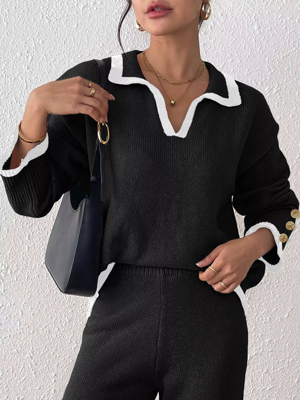 Contrast Trim Polo Collar Sweater (9)