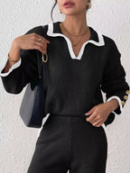 Contrast Trim Polo Collar Sweater (9)