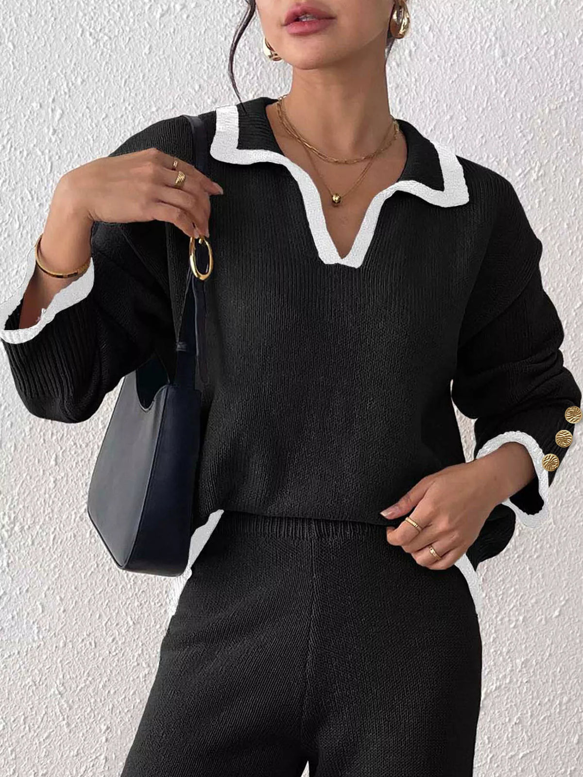 Contrast Trim Polo Collar Sweater (9)