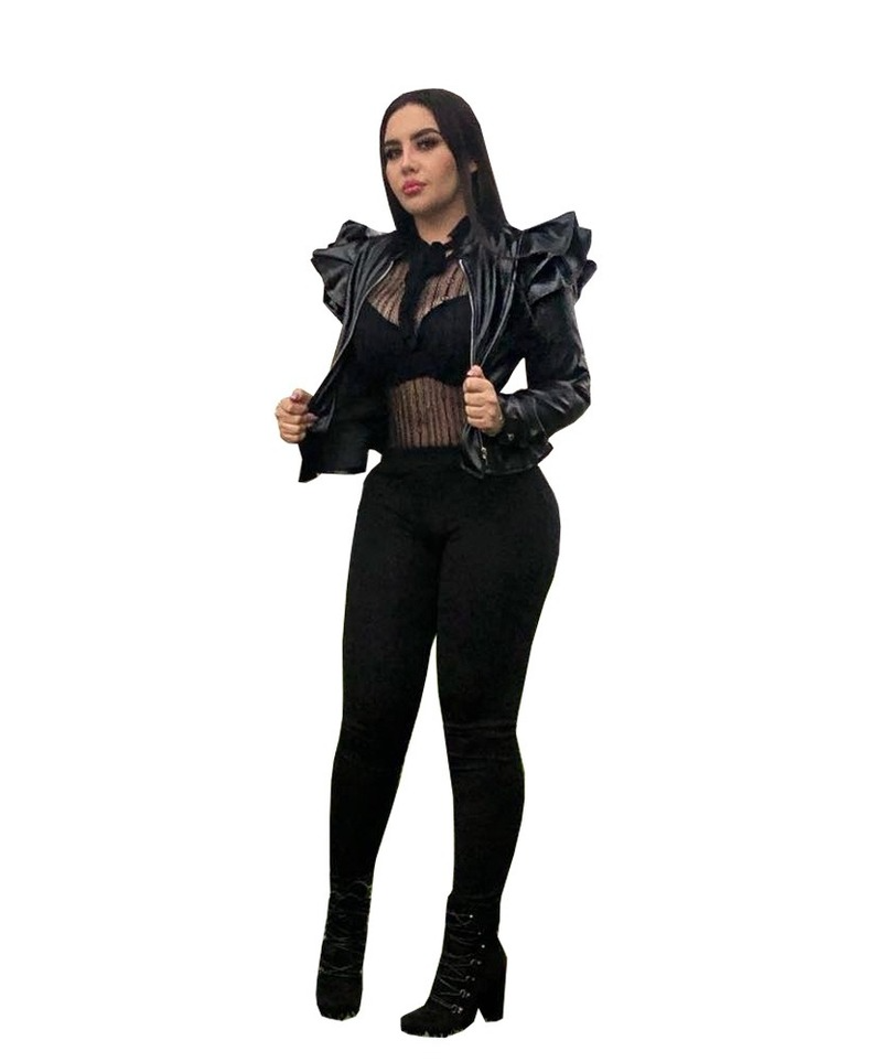 Leather Casual Ruffled Jacket photo 3