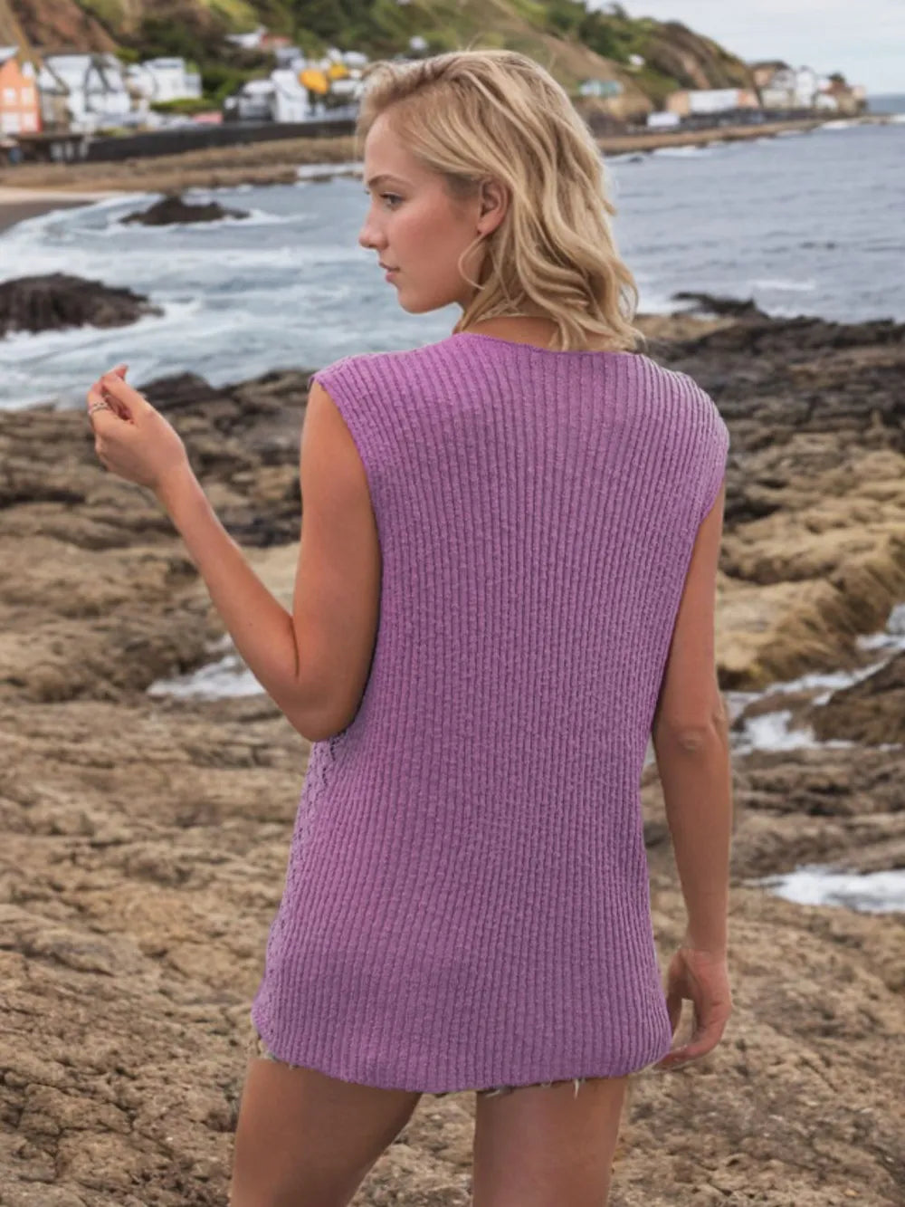 Button Down Eyelet V-neck Sweater Vest (20)