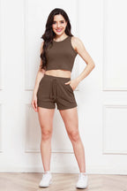 Round Neck Tank Drawstring Shorts Set (11)