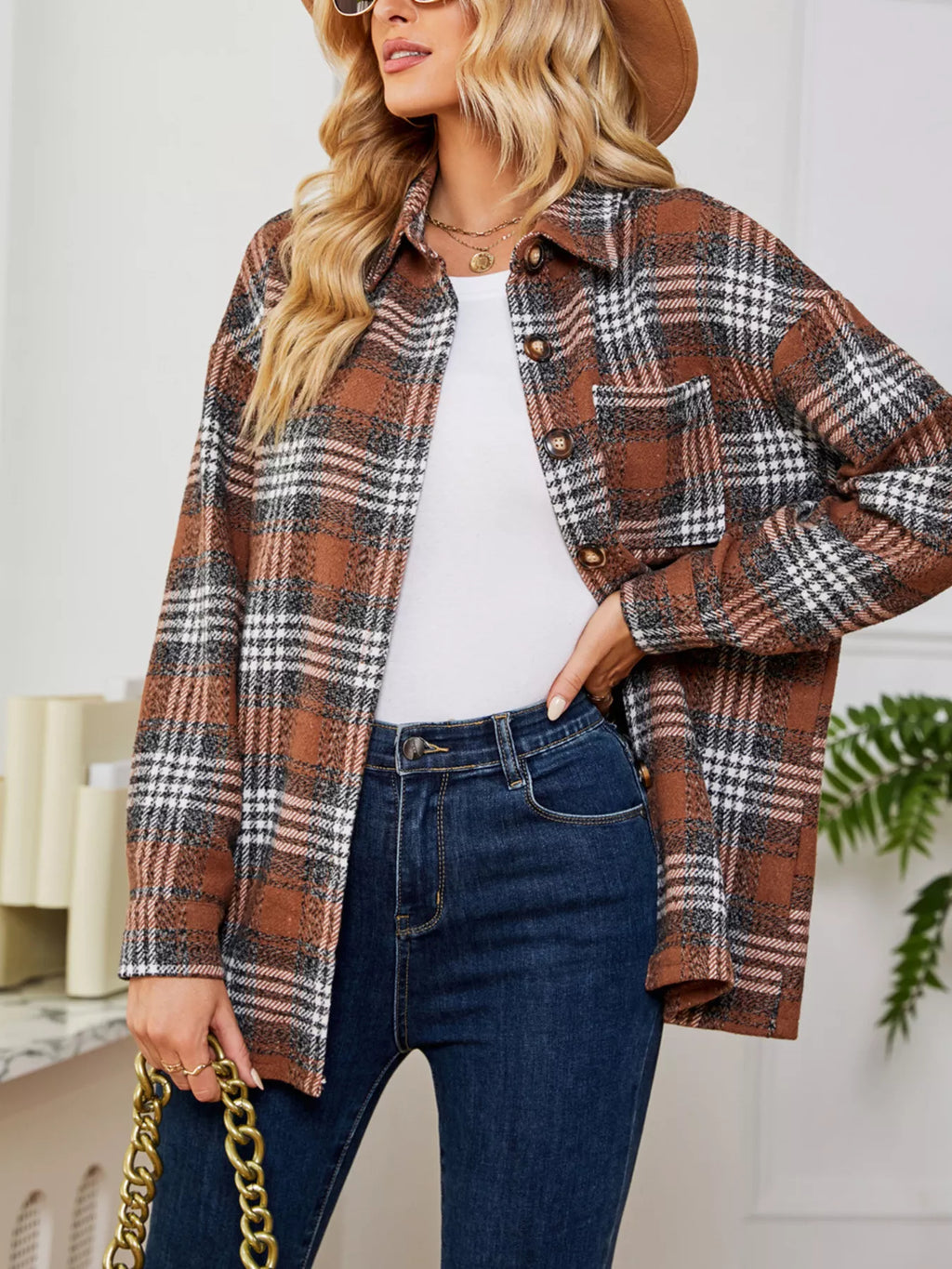 Plaid Button Up Long Sleeve Shacket (3)