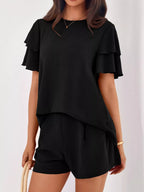 Ruffle Sleeve Top Shorts Two-piece Set (17)