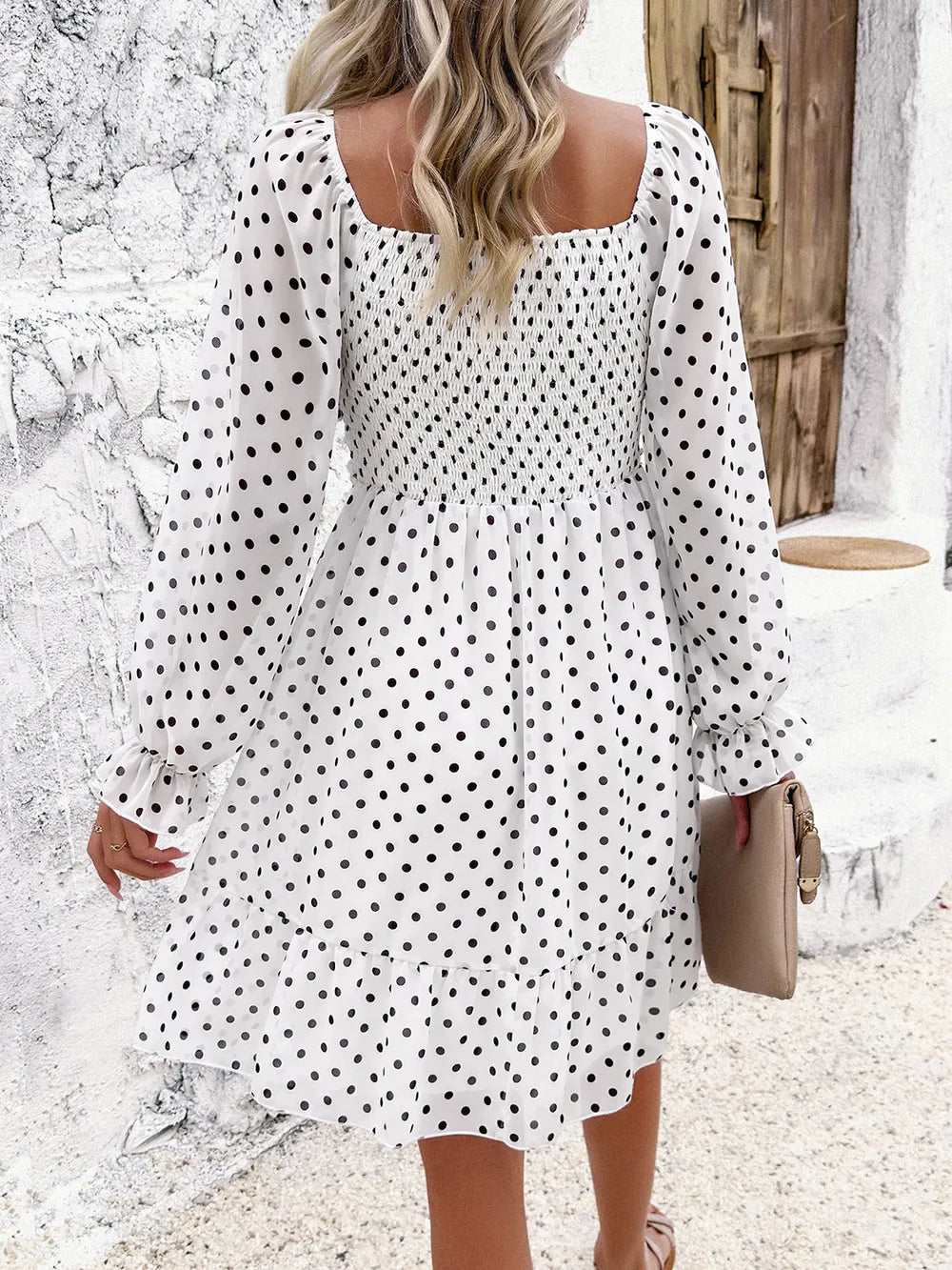 Smocked Polka Dot Long Sleeve Dress (7)