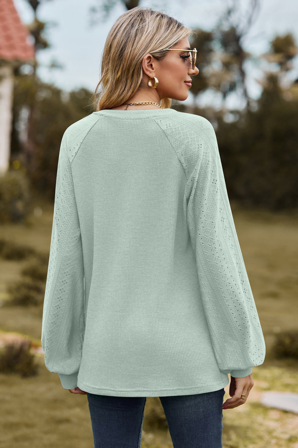 Notched Neck Raglan Sleeve Blouse (12)