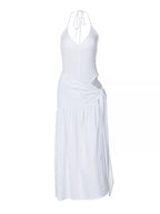 Halter Neck Ruched Bodysuit Maxi Skirt Set (8)