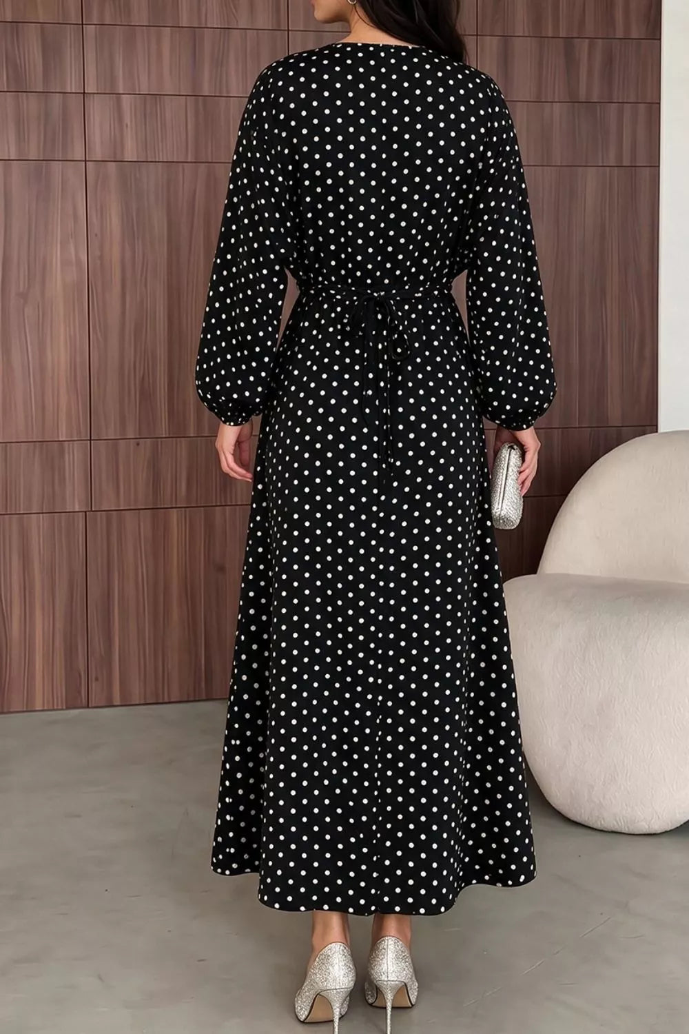 Polka Dot Long Sleeve Maxi Dress (8)