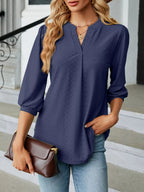 Notched 3/4 Sleeve Casual Top (22)
