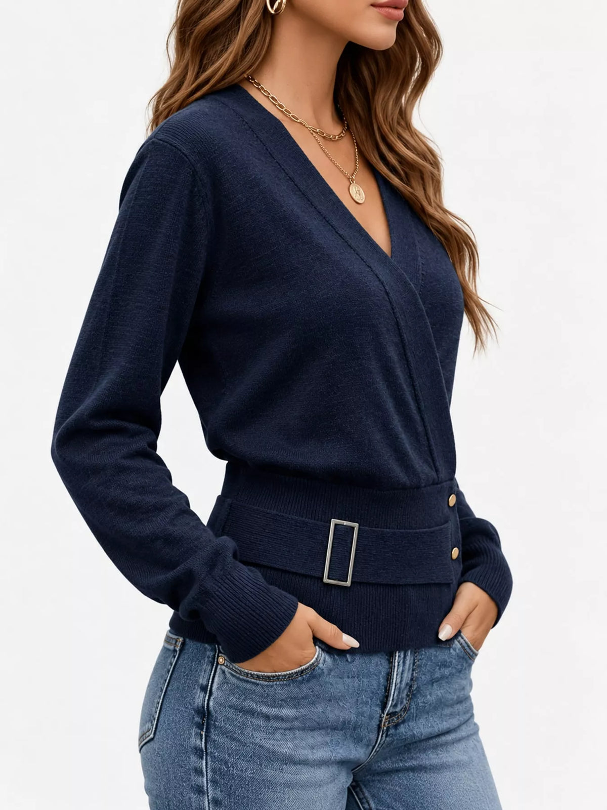 Surplice Elastic Waist Long Sleeve Knit Top (11)
