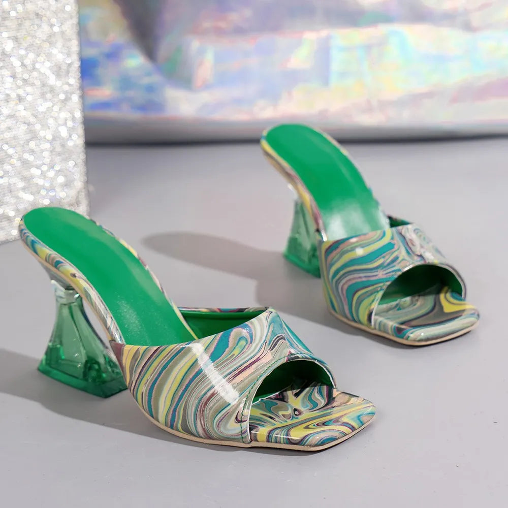 Contrast Peep Toe Mid Heels Sandals (6)