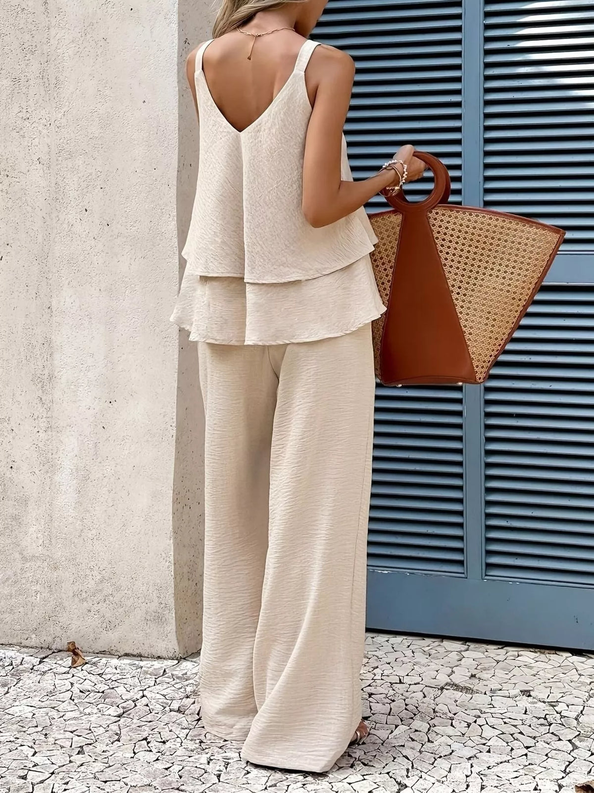 V-neck Top Wide-leg Pants Set (4)