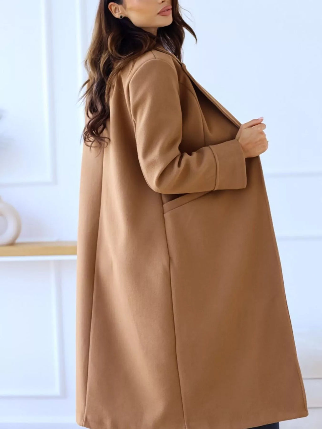 Lapel Collar Wool Blend Overcoat (4)