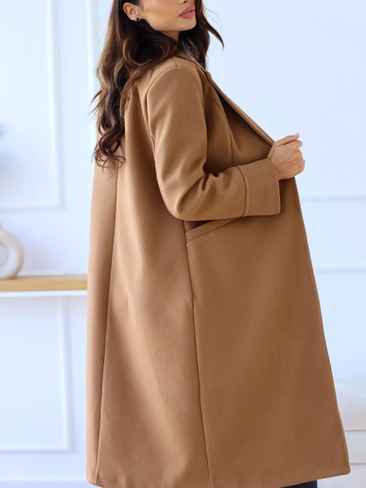 Lapel Collar Wool Blend Overcoat (4)