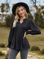 Notched Neck Flounce Sleeve Blouse (11)