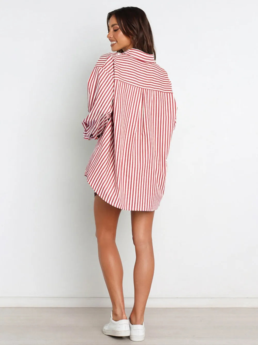 Striped Dropped Shoulder Shirt Shorts Set (13)