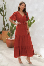Swiss Dot Tied Surplice Short Sleeve Dress (12)
