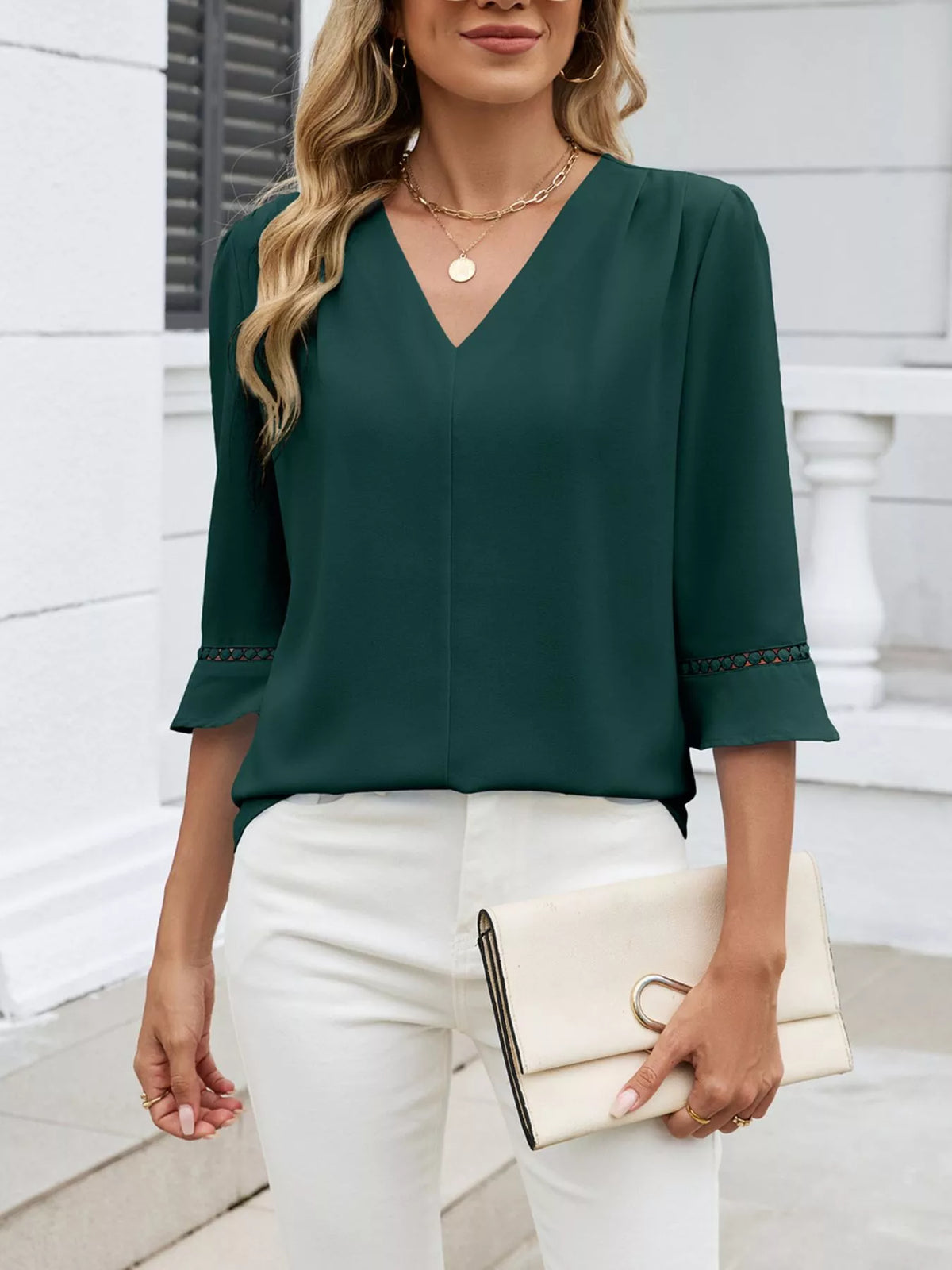 V-neck 3/4 Sleeve Blouse (8)