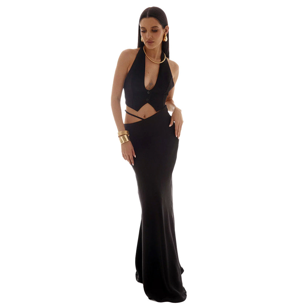 Solid Color Hollow-out Bodycon Maxi Skirt photo 5